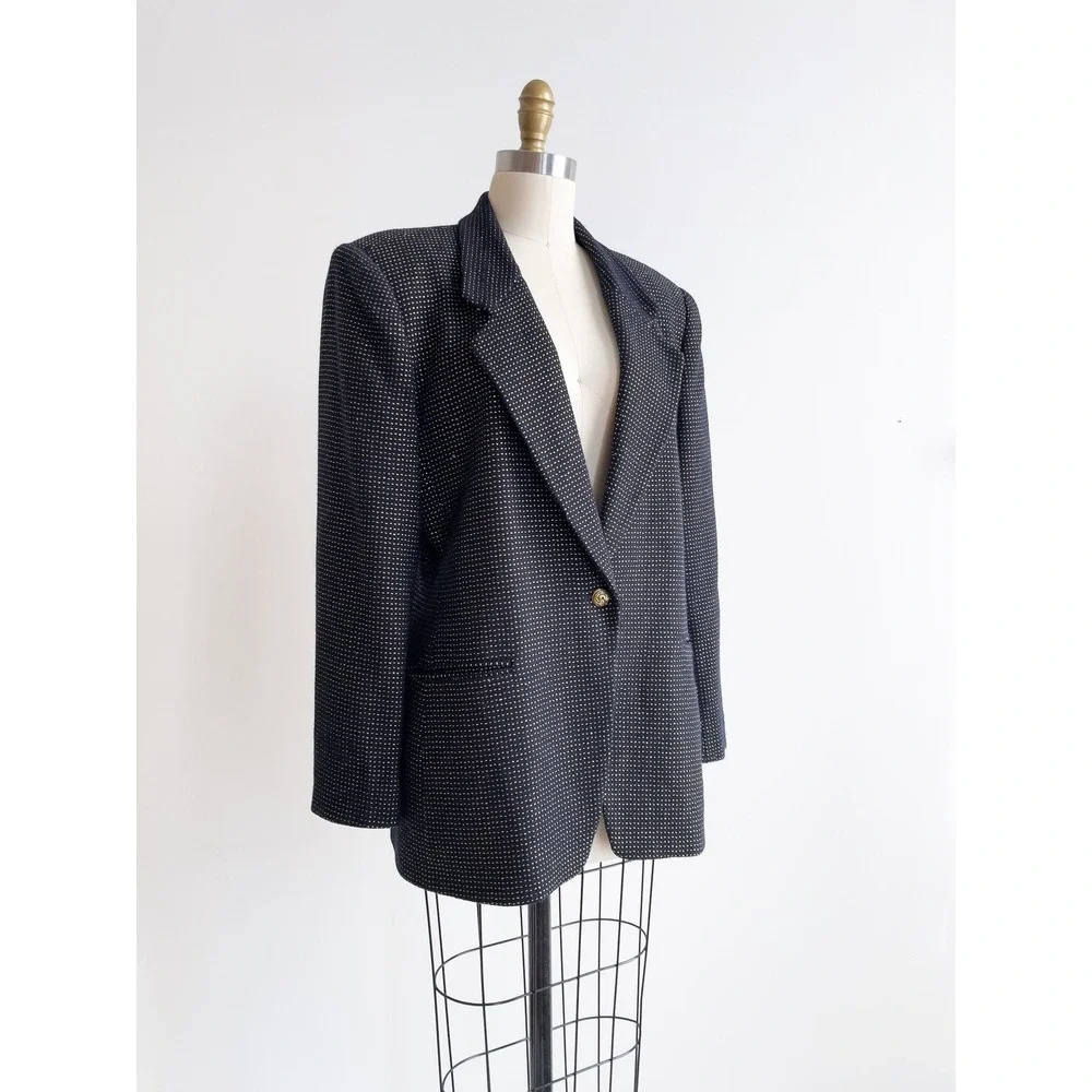 navy wool jacket‎ 90s vintage Jones New York blue gold blazer